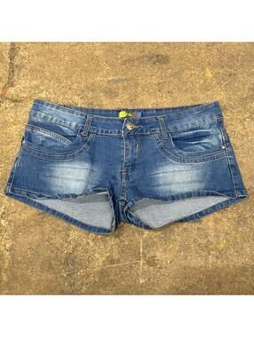 Vintage Y2K Low Rise Denim Micro Shorts Mid Wash